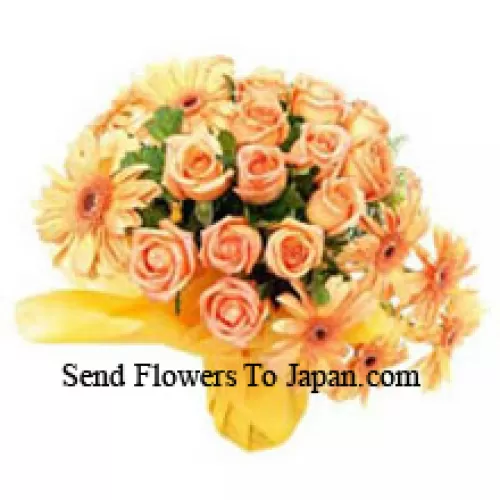11 Orange Roses And 8 Orange Gerberas In A Vase