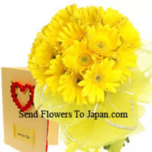 Bouquet de 19 gerberas jaunes avec une carte de vœux gratuite