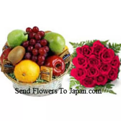 Bunch Of 11 Red Roses With 5 Kg (11 Lbs) Fresh Fruit Basket