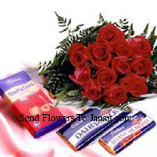 Strauß aus 11 roten Rosen mit verschiedenen Schokoladen