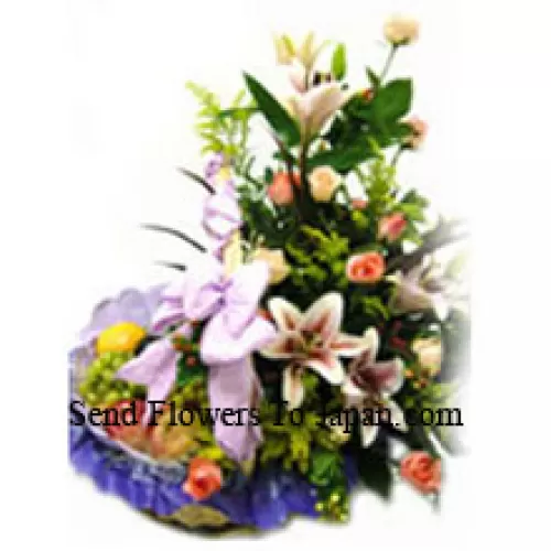 3 Kg (6.6 Lbs) Assorted Fresh Fruit Basket With Assorted Flowers